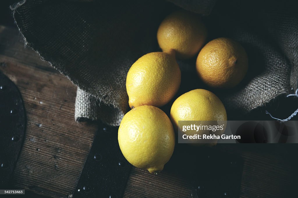 Lemons in a hessian sack