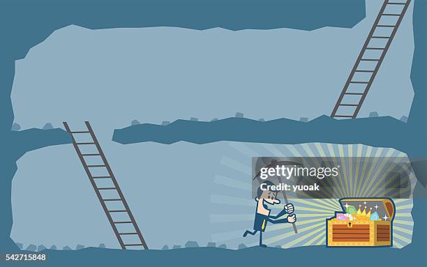 businessman digging to find treasure - digging hole stock illustrations