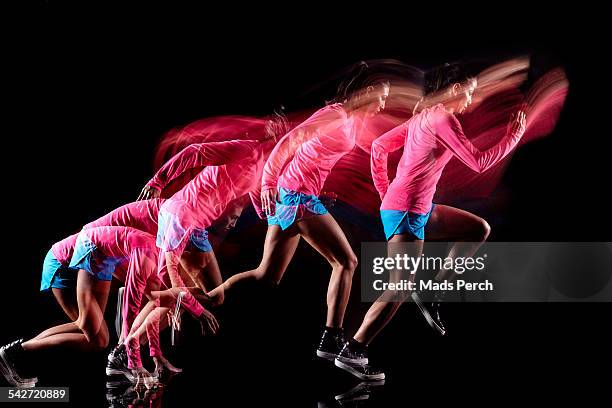 girl running multiple exposure - double exposure running stock-fotos und bilder