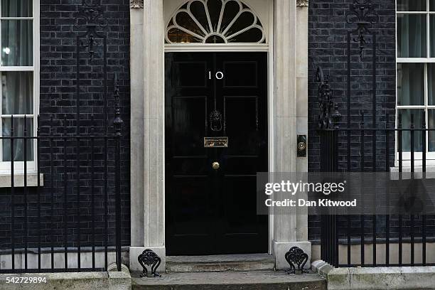 The door is closed to 10 Downing Street after British Prime Minister David Cameron resigned on the steps on June 24, 2016 in London, England. The...