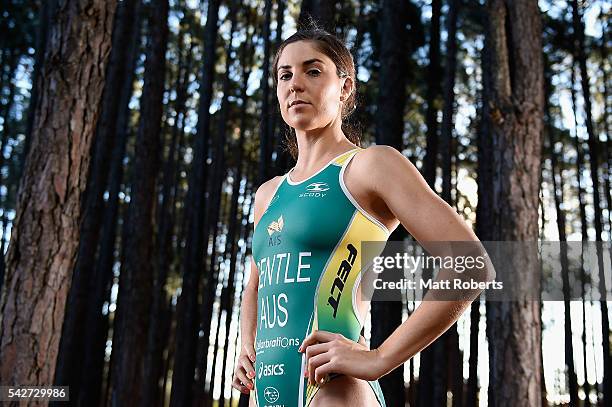 Australian triathlete Ashleigh Gentle poses during a portrait session on June 24, 2016 on the Gold Coast, Australia.