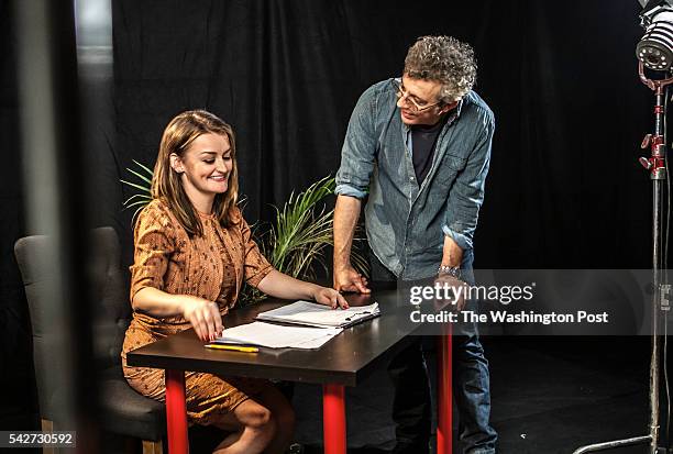 New York, NY English Actress Alison Wright delivers a monologue called Gated" in a theater in New York City. The piece that centers on a broker...