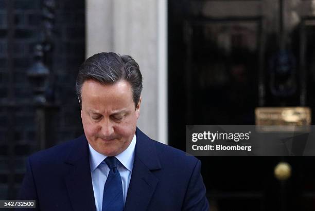 David Cameron, U.K. Prime minister and leader of the Conservative Party, pauses as he makes his resignation speech in Downing Street following the...