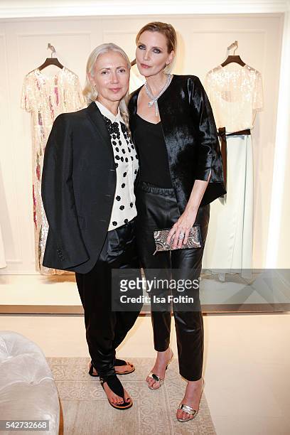 Christiane Arp, Chief Editor Vogue Germany and german model Nadja Auermann attends the ESCADA Flagship Store Opening on June 23, 2016 in Duesseldorf,...