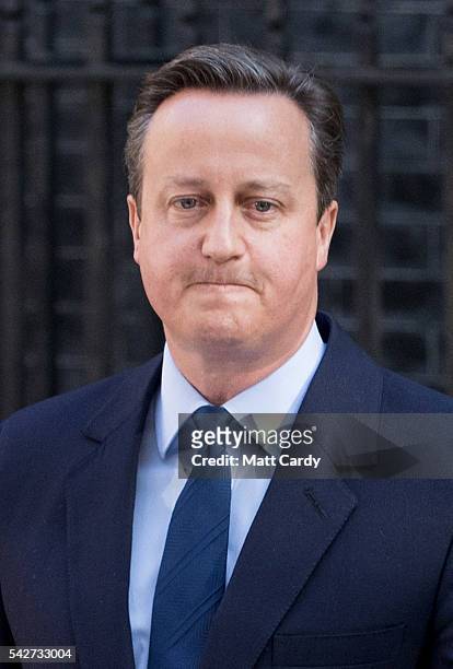British Prime Minister David Cameron resigns on the steps of 10 Downing Street on June 24, 2016 in London, England. The results from the historic EU...