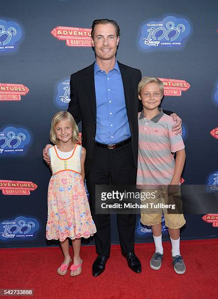 Actor Erik Von Detten with his niece and nephew attend the premiere of 100th Disney Channel's Original Movie "Adventures In Babysitting" and...