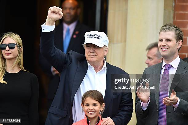 Presumptive Republican nominee for US president Donald Trump surround by his family his son Eric Trump , granddaughter Kai Trump and daughter Ivanka...