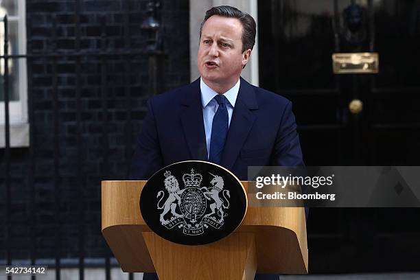 David Cameron, U.K. Prime minister and leader of the Conservative Party, makes his resignation speech in Downing Street following the European Union...