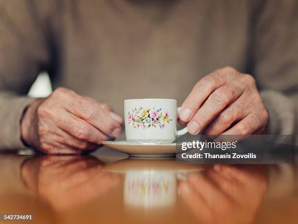 senior man drinking turkish coffee - cup on the table stock pictures, royalty-free photos & images