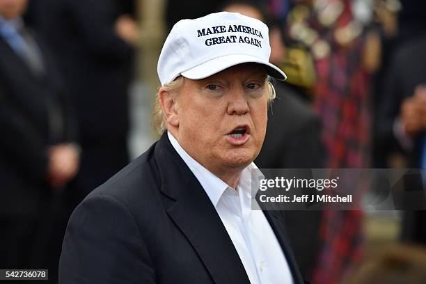 Presumptive Republican nominee for US president Donald Trump arrives to his Trump Turnberry Resort on June 24, 2016 in Ayr, Scotland. Mr Trump...