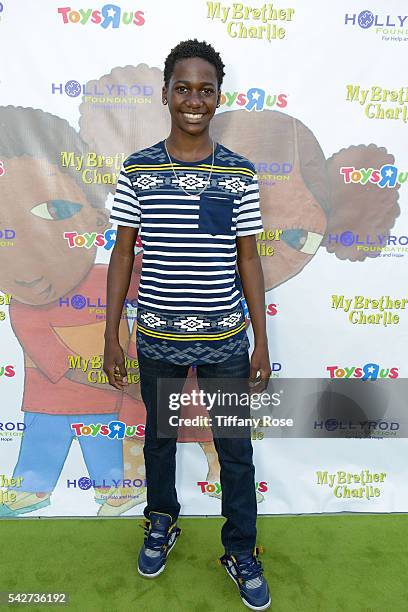 Actor Damarion Hall attends the HollyRod Foundation's "My Brother Charlie goes to the Aquarium" Presented by Toys'R'Us at the Aquarium of the Pacific...