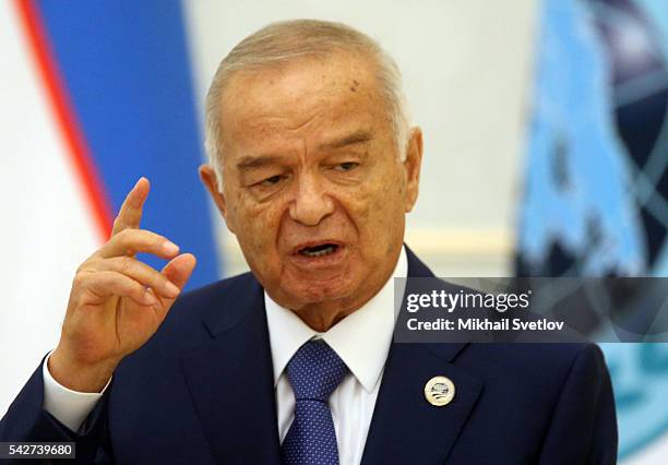 Uzbek President Islam Karimov speaks during the Shanghai Cooperation Organisation Summit on June 24, 2016 in Tashkent, Uzbekistan. Leaders of China,...