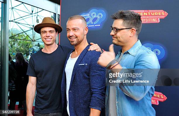 Actors Matthew Lawrence, Joey Lawrence and Andrew Lawrence attend the premiere of the 100th Disney Channel Original Movie "Adventures In Babysitting"...