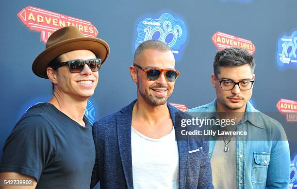 Actors Matthew Lawrence, Joey Lawrence and Andrew Lawrence attend the premiere of the 100th Disney Channel Original Movie "Adventures In Babysitting"...