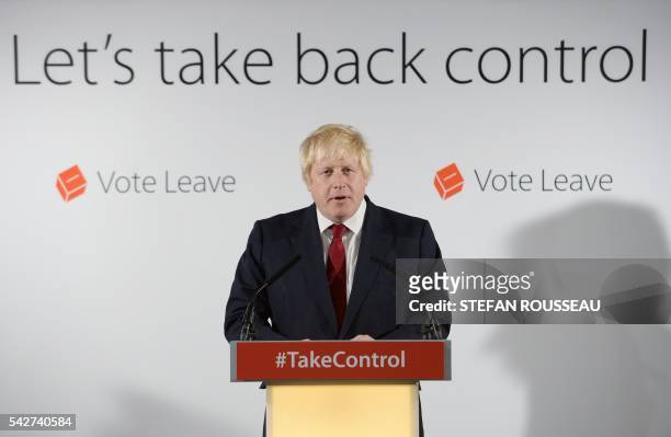 Former London Mayor, and "Vote Leave" campaigner Boris Johnson speaks during a press conference in central London on June 24, 2016. - Boris Johnson,...
