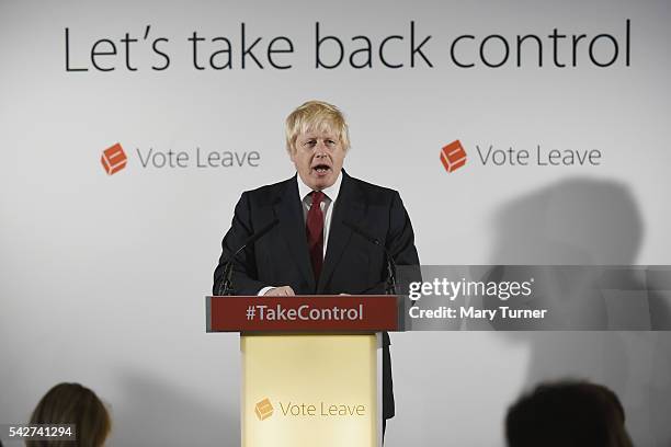 Conservative MP Boris Johnson speaks following the results of the EU referendum at Westminster Tower on June 24, 2016 in London, England. The results...