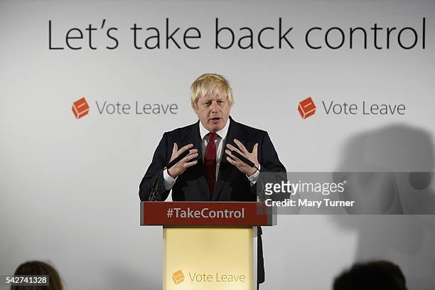 Conservative MP Boris Johnson speaks following the results of the EU referendum at Westminster Tower on June 24, 2016 in London, England. The results...
