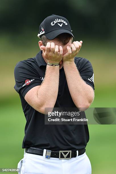 Danny Willett of England reacts during the second round of the BMW International Open at Gut Larchenhof on June 24, 2016 in Cologne, Germany.