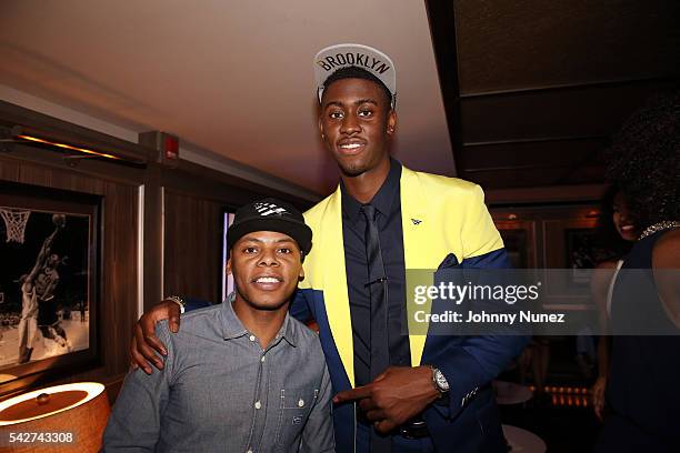 Roc Nation executive Tyran "Ty Ty" Smith and Brooklyn Nets player Caris LeVert attend the Roc Nation Sports NBA Draft Party at 40 / 40 Club on June...