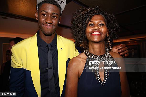 Brooklyn Nets player Caris LeVert poses with his mom Kim LeVert at the Roc Nation Sports NBA Draft Party at 40 / 40 Club on June 23, 2016 in New York...