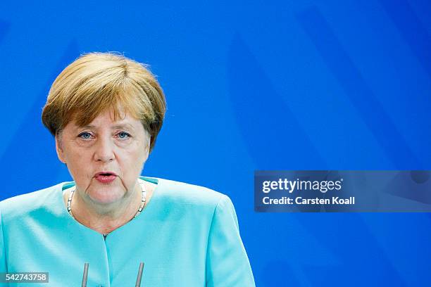 German Chancellor Angela Merkel speaks to the media following the United Kingdom's referendum vote to leave the European Union on June 24, 2016 in...