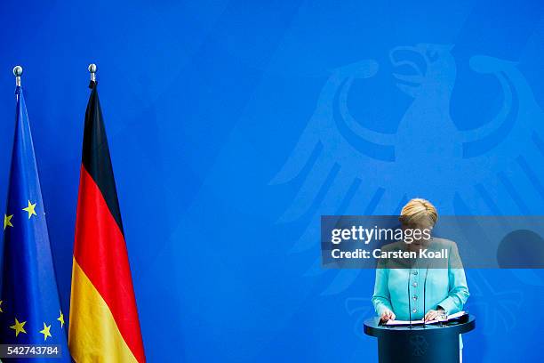 German Chancellor Angela Merkel speaks to the media following the United Kingdom's referendum vote to leave the European Union on June 24, 2016 in...