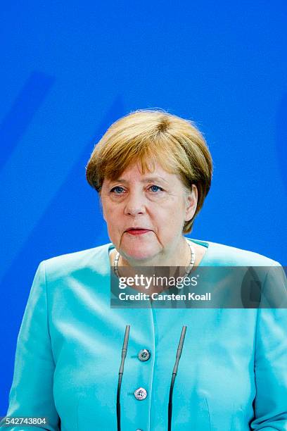 German Chancellor Angela Merkel speaks to the media following the United Kingdom's referendum vote to leave the European Union on June 24, 2016 in...