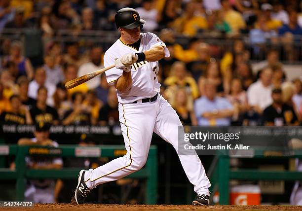 Erik Kratz of the Pittsburgh Pirates in action during the game against the St. Louis Cardinals at PNC Park on June 11, 2015 in Pittsburgh,...