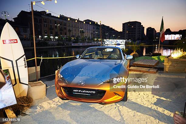 The Garage Italia Customs Mazda MX-5 Levanto is revealed during the Mazda Beach Party In Milan on June 23, 2016 in Milan, Italy.