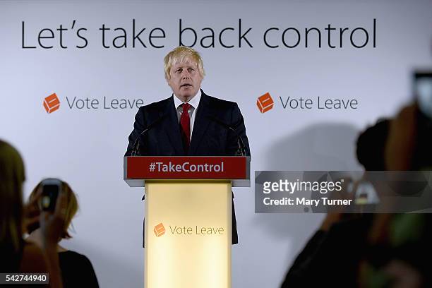 Conservative MP Boris Johnson speaks following the results of the EU referendum at Westminster Tower on June 24, 2016 in London, England. The results...