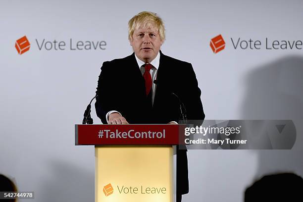 Conservative MP Boris Johnson speaks following the results of the EU referendum at Westminster Tower on June 24, 2016 in London, England. The results...