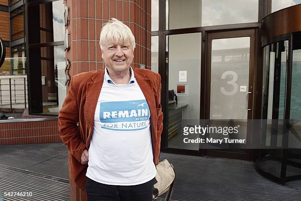 Stanley Johnson, father of Boris Johnson MP, speaks to journalists outside the Vote Leave campaign offices on June 24, 2016 in London, United...