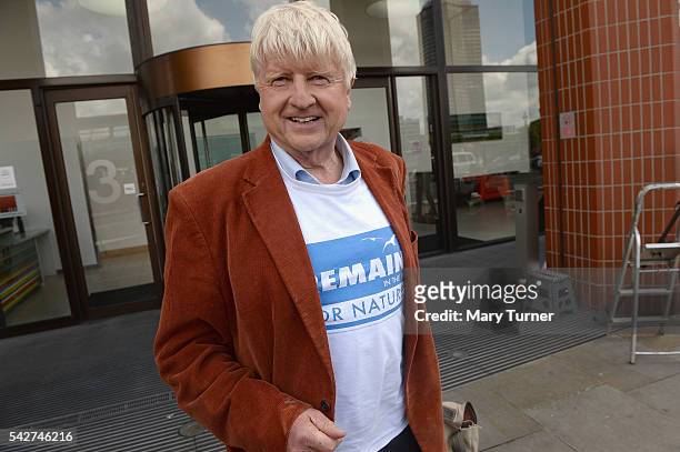 Stanley Johnson, father of Boris Johnson MP, speaks to journalists outside the Vote Leave campaign offices on June 24, 2016 in London, United...