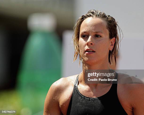 Federica Pellegrini of Italy looks on after competing in the Women's 50m Freestyle heats during the 53rd 'Sette Colli' International Swimming Trophy...