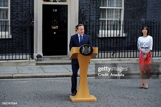 British Prime Minister, David Cameron and his wife Samantha Cameron after delivering his resignation at No. 10 Downing street after the UK has voted...