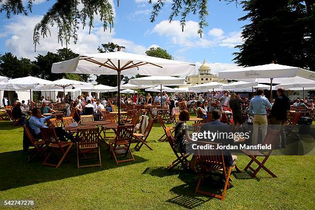 Spectators enjoy the atmosphere during day four of The Boodles Tennis Event at Stoke Park on June 24, 2016 in Stoke Poges, England.