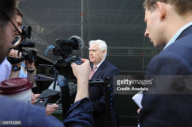 Norman Lamont, former conservative MP for Kingston-upon-Thames is interviewed on College Green, Westminster after the UK has voted by 52% to 48% to...