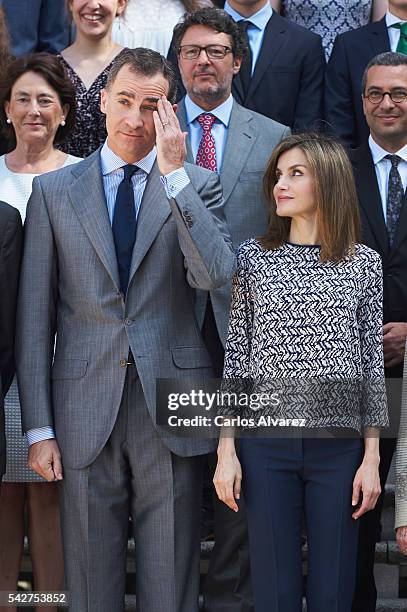 King Felipe VI of Spain and Queen Letizia of Spain attends several audiences at Zarzuela Palace on June 24, 2016 in Madrid, Spain.