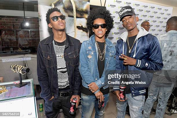 Recording artists EJ, Princeton and Mike River of Mindless Behavior attend Next Level Presented By AMP Energy, A Hip Hop Gaming Tournament at Rostrum...