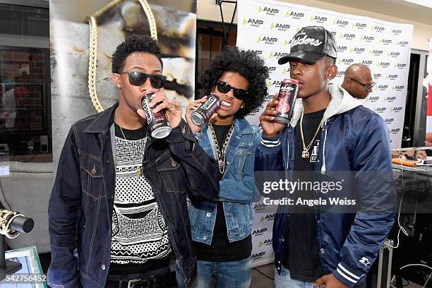 Recording artists EJ, Princeton and Mike River of Mindless Behavior attend Next Level Presented By AMP Energy, A Hip Hop Gaming Tournament at Rostrum...