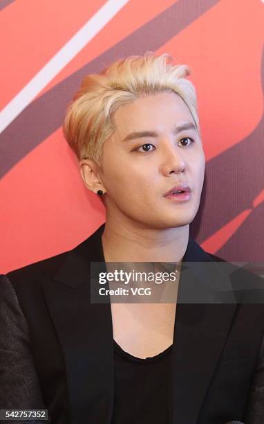 Singer Kim Junsu of JYJ attends a press conference to promote his album 'XIGNATURE' on June 23, 2016 in Shanghai, China.