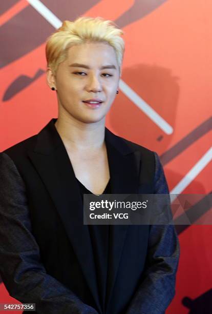 Singer Kim Junsu of JYJ attends a press conference to promote his album 'XIGNATURE' on June 23, 2016 in Shanghai, China.