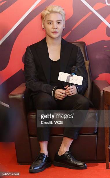 Singer Kim Junsu of JYJ attends a press conference to promote his album 'XIGNATURE' on June 23, 2016 in Shanghai, China.
