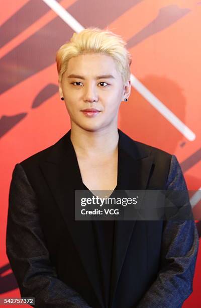 Singer Kim Junsu of JYJ attends a press conference to promote his album 'XIGNATURE' on June 23, 2016 in Shanghai, China.