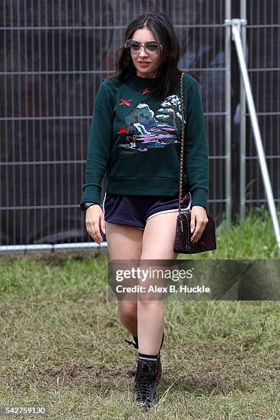 Charli XCX attends the Glastonbury Festival at Worthy Farm, Pilton on June 24, 2016 in Glastonbury, England.