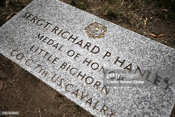 The new foot stone at the grave site of Sgt. Richard Hanley of the 7th Calvary in Holy Cross Cemetery in Malden, Mass., June 8, 2016. Sgt. Hanley...