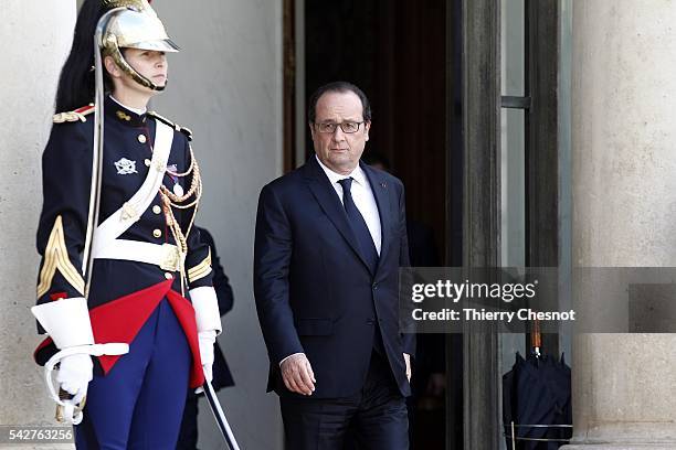 French President Francois Hollande is seen prior a meeting with French Senate President Gerard Larcher after the results of the UK Brexit referendum...