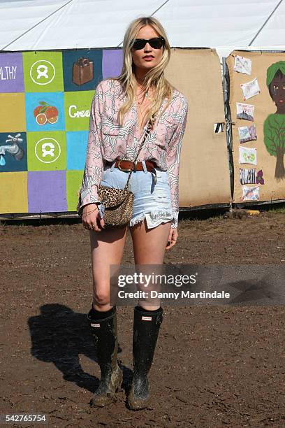 Laura Whitmore attends Day 1 of the Glastonbury Festival 2016 at Worthy Farm, Pilton on June 24, 2016 in Glastonbury, England.