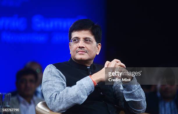 Minister Of State for Power ,Coal, New And Renewable Energy Piyush Goyal poses during an exclusive interview at WEF Summit on November 6, 2014 in New...
