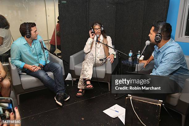 Steven Tyler of Aerosmith visits SiriusXM 's 'Covino & Rich' with hosts Rich Davis and Steve Covino at SiriusXM Studio on June 24, 2016 in New York...